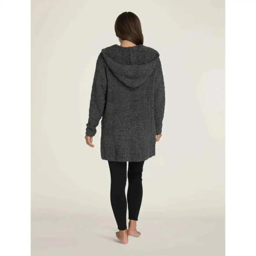 Barefoot Dreams Boucle Hooded Cardigan Carbon Gray Open Front Sz S / M - Picture 3 of 8
